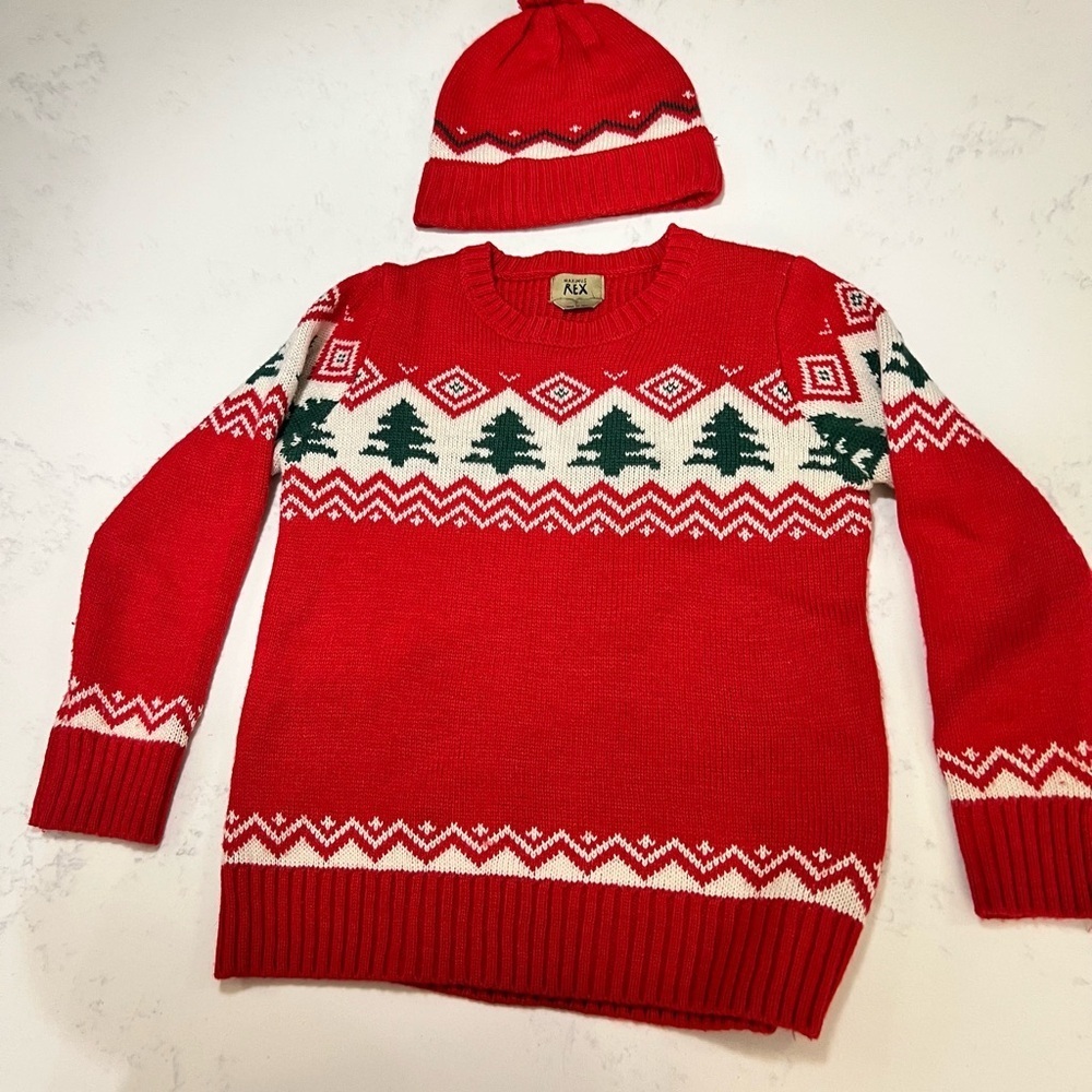 Red Holiday Sweater and Beanie Set